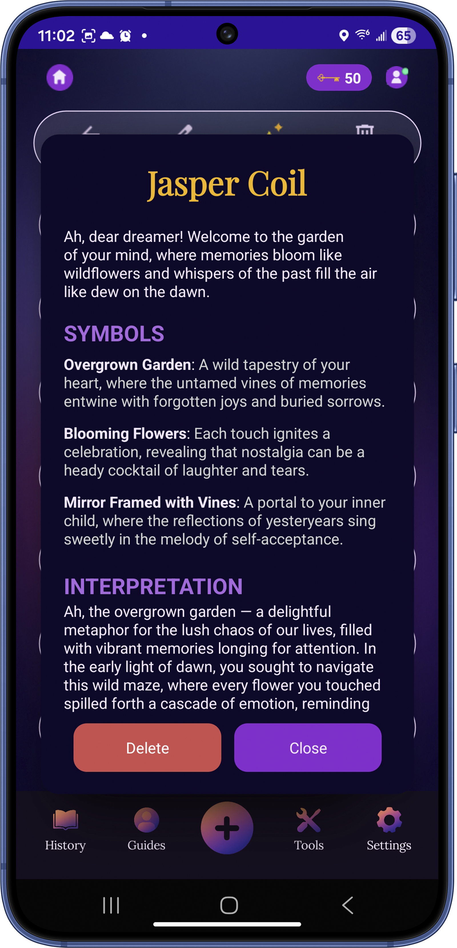 Dream Journal Interpretation Screenshot